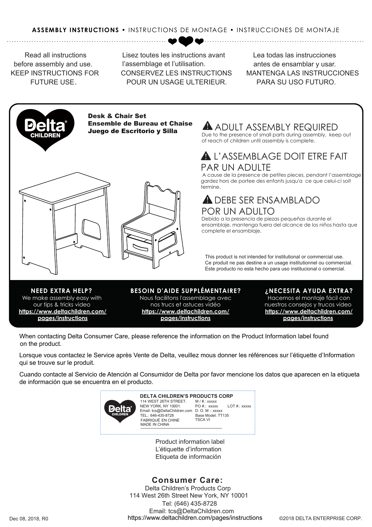 delta chair desk assembly