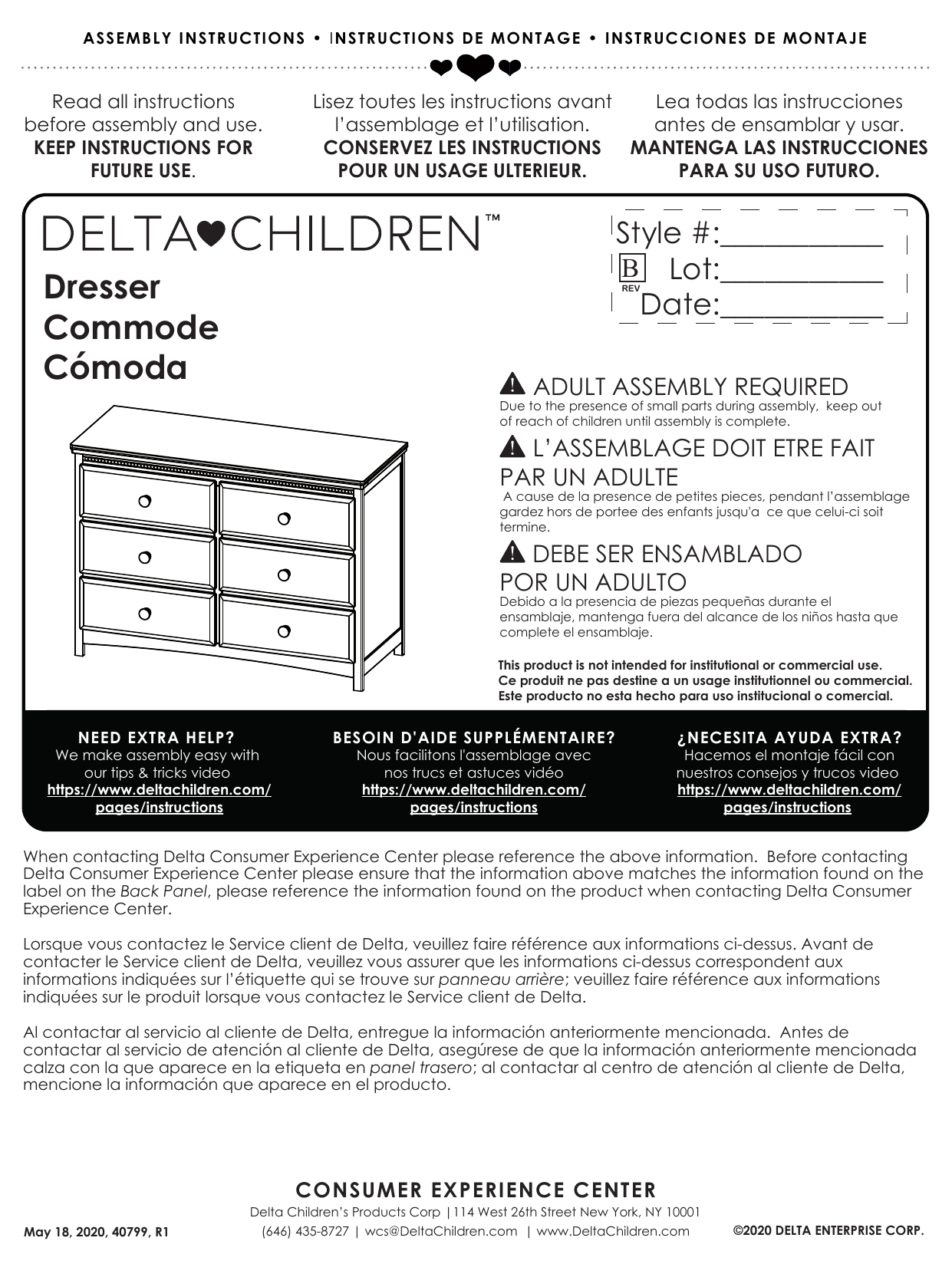 Delta Children Emerson 6 Drawer Dresser User manual Manualzz