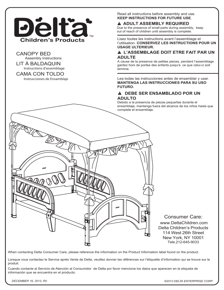 Delta Children Princess Toddler Canopy Bed User manual Manualzz