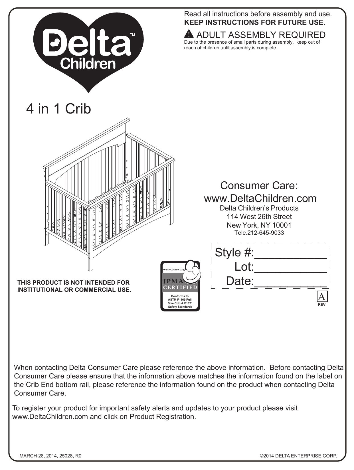 Delta Children Bennington Lifestyle 4in1 Crib Assembly Instructions