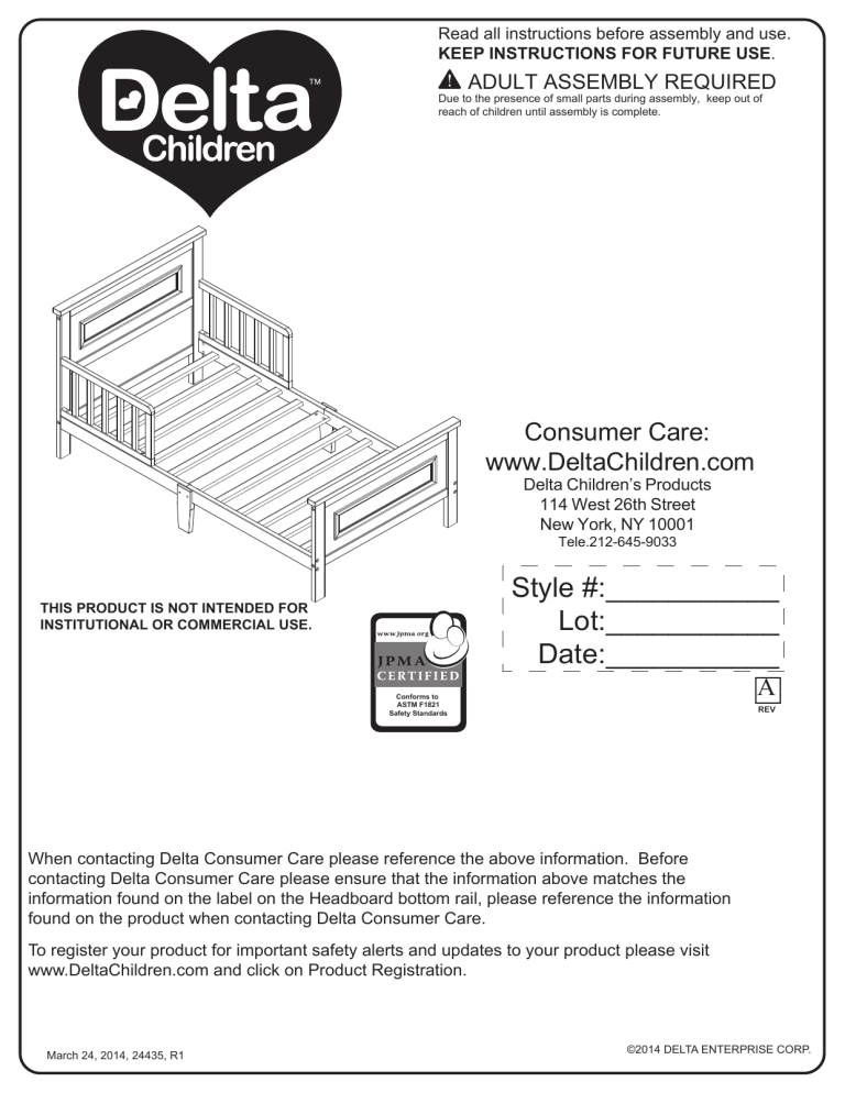 Delta Children Classic Toddler Bed User manual Manualzz