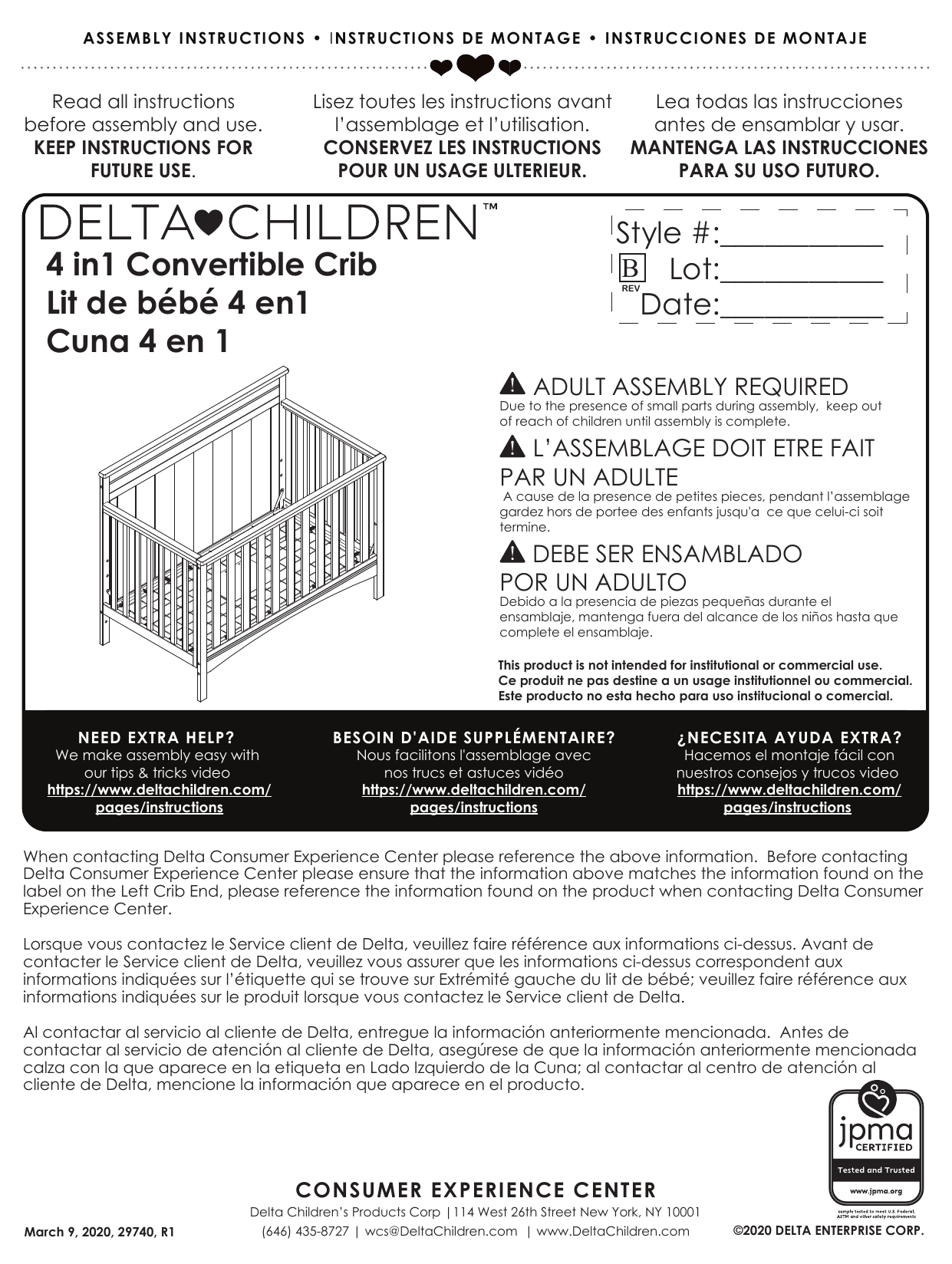 Delta Children Fancy 4-in-1 Crib User manual | Manualzz