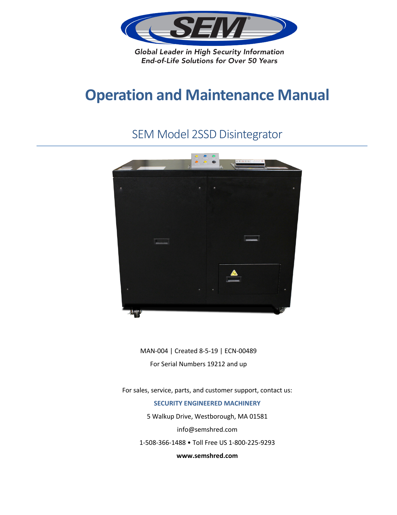 SEM 2SSD Disintegrator Operator Manual | Manualzz