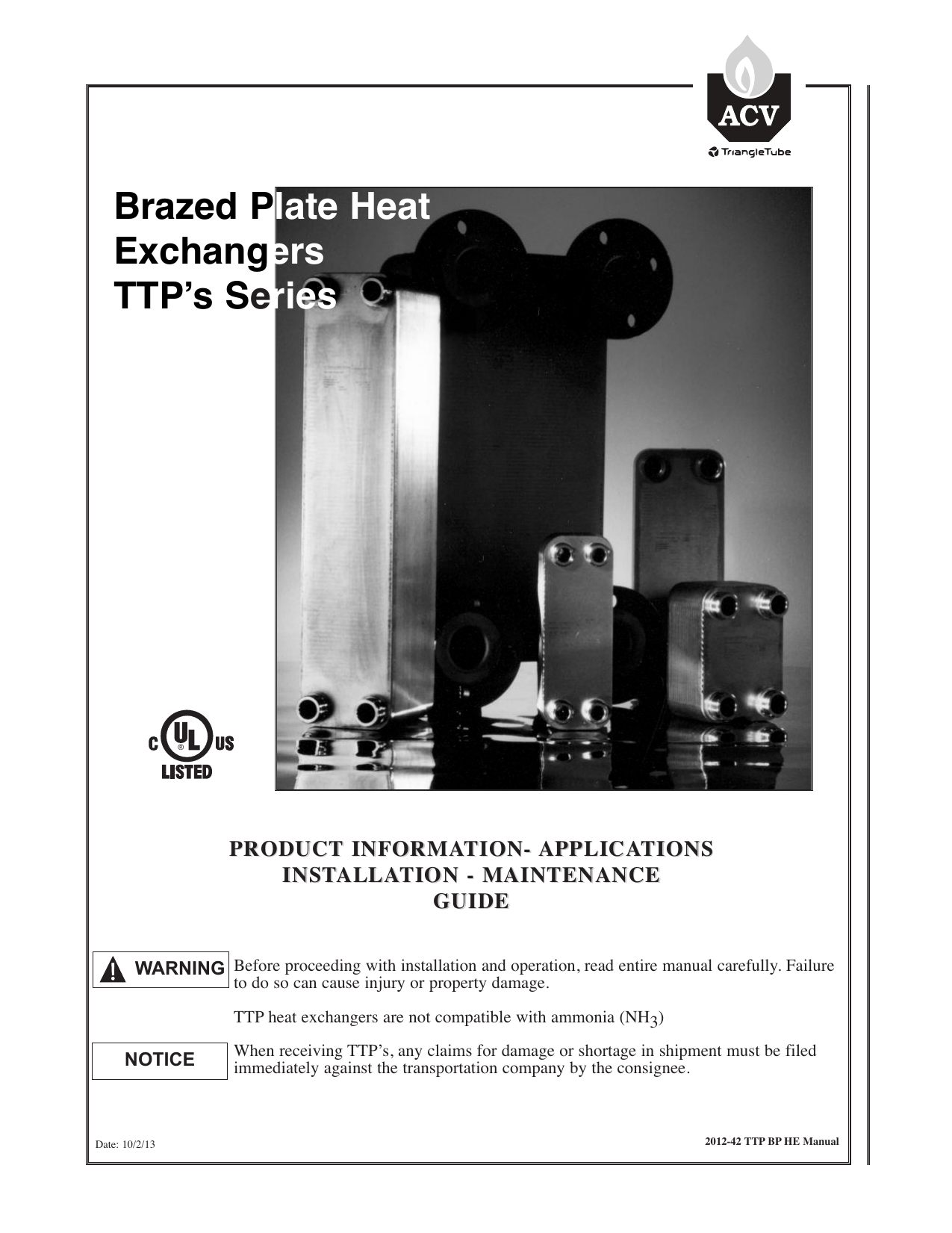 Triangle Tube Brazed Plate Heat Exchanger Installation Manual Manualzz