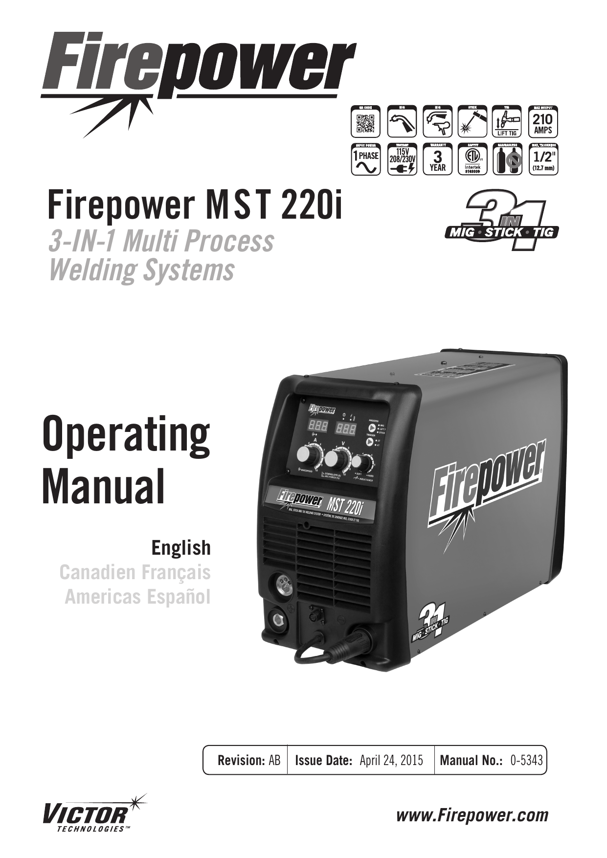 ESAB Firepower MST 220i 3-IN-1 Multi Process Welding System Instruction ...