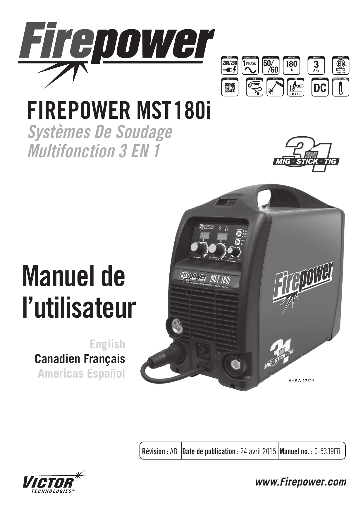 ESAB Firepower MST 180i 3 EN 1 Multifunction Welding Systems Manuel ...