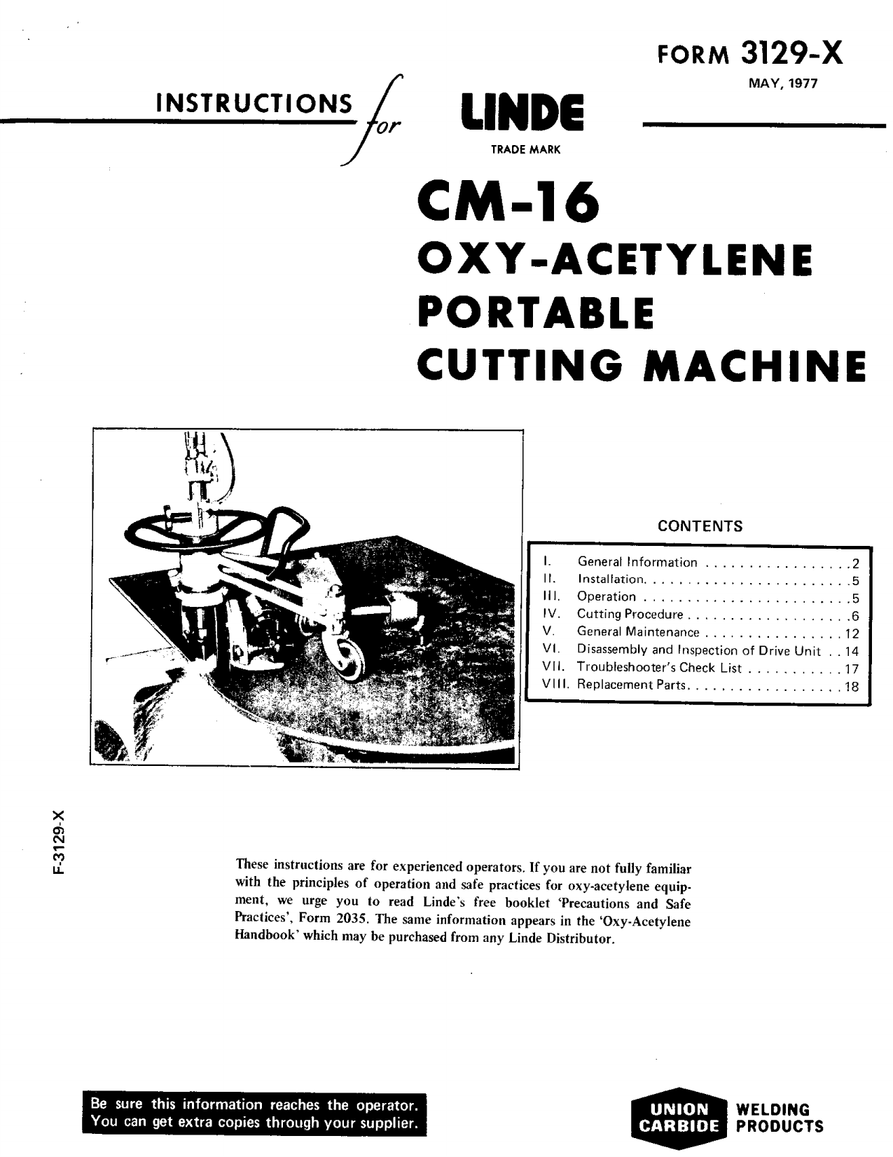 ESAB CM-16 OXY-ACETYLENE Portable Cutting Machine Troubleshooting  instruction | Manualzz