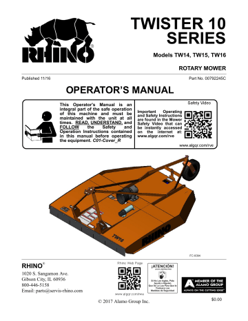 Rhino Twister 10 Series Rotary Cutters Single Spindle Operator's Manual | Manualzz