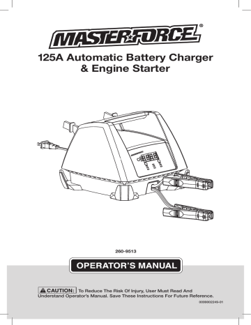 Schumacher 260-9513 Masterforce 125A Automatic Battery Charger/Engine Starter MF187 Owner Manual | Manualzz