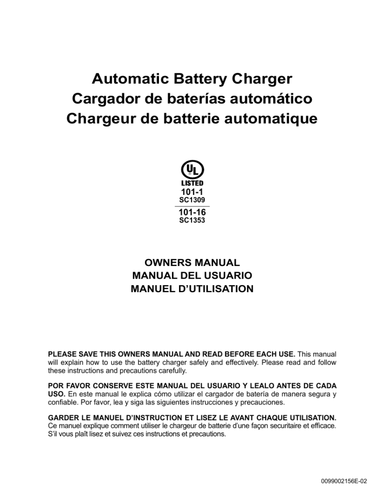 Schumacher SC1309 Fully Automatic Battery Charger/Engine Starter UL 101