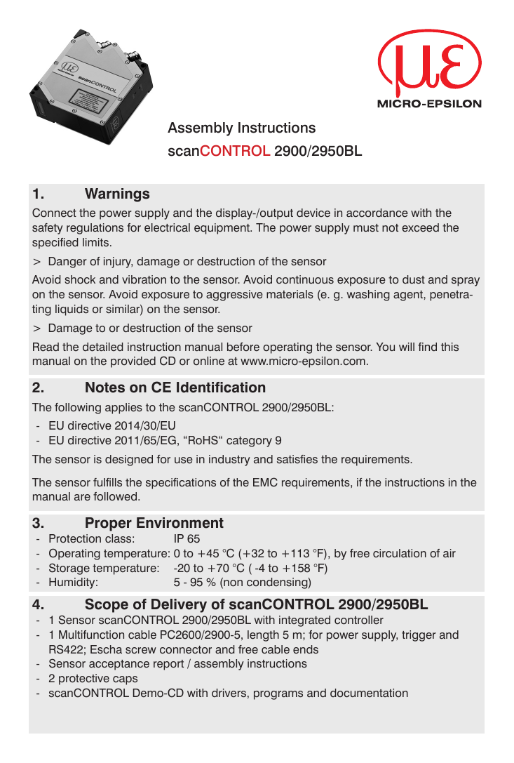 Micro Epsilon Scancontrol 2900 Bl 2950 Bl Laser Profile Scanner Assembly Instructions Manualzz