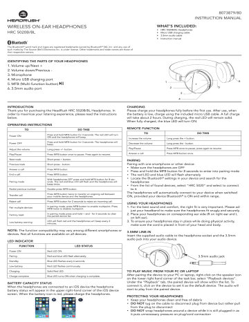 HEADRUSH HRC 5020B Wireless On-Ear Headphones User Manual | Manualzz