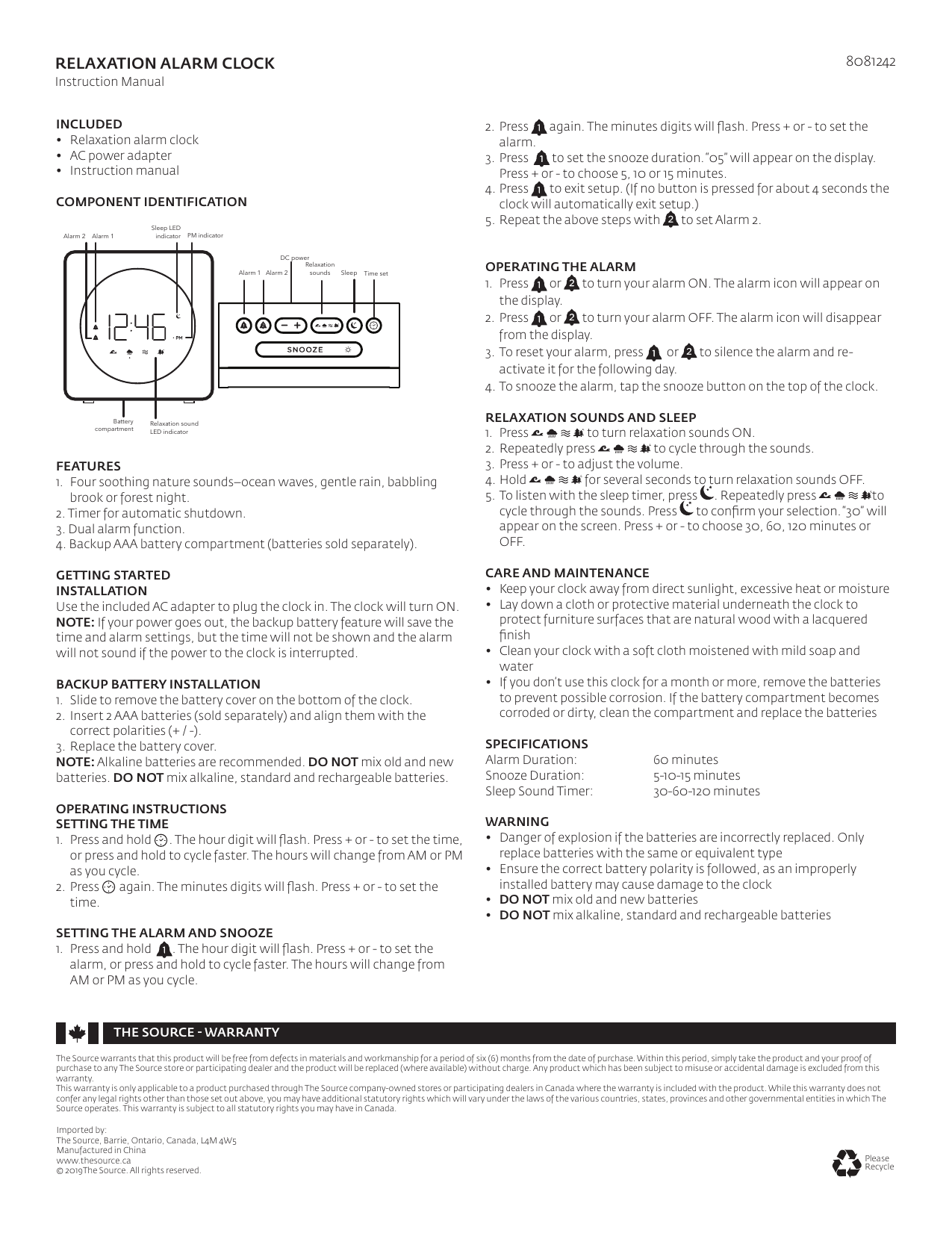 THESOURCE Relaxation Alarm Clock Owner's Manual | Manualzz