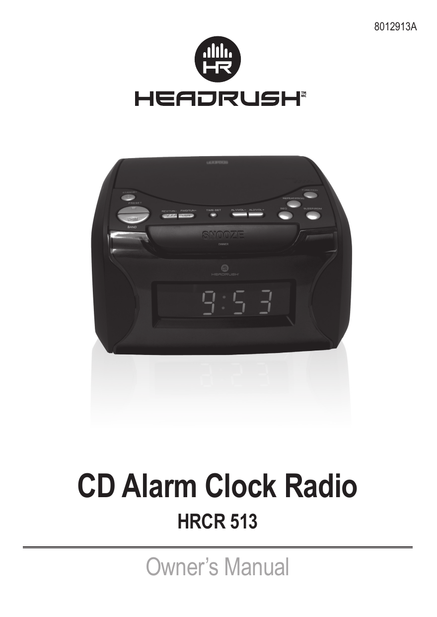 HeadRush HRCR 513 CD Alarm Clock Radio User manual Manualzz