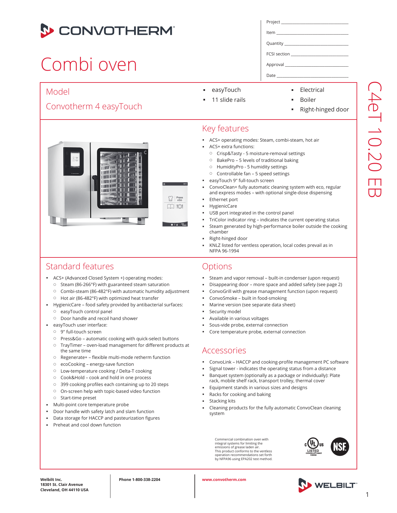 Convotherm C4 ET 10.20EB Full-Size Combi-Oven, Boiler Based, 208