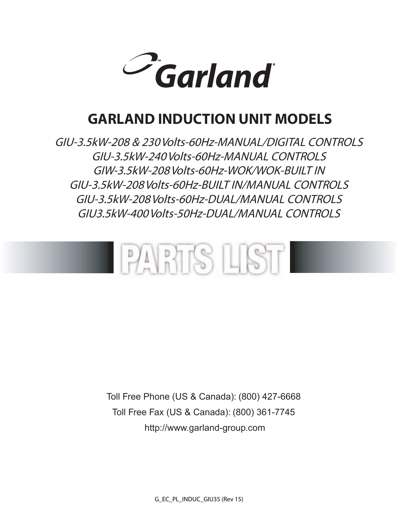 Garland Induction Giu 3 5kw Non Rtcs Models User Manual Manualzz