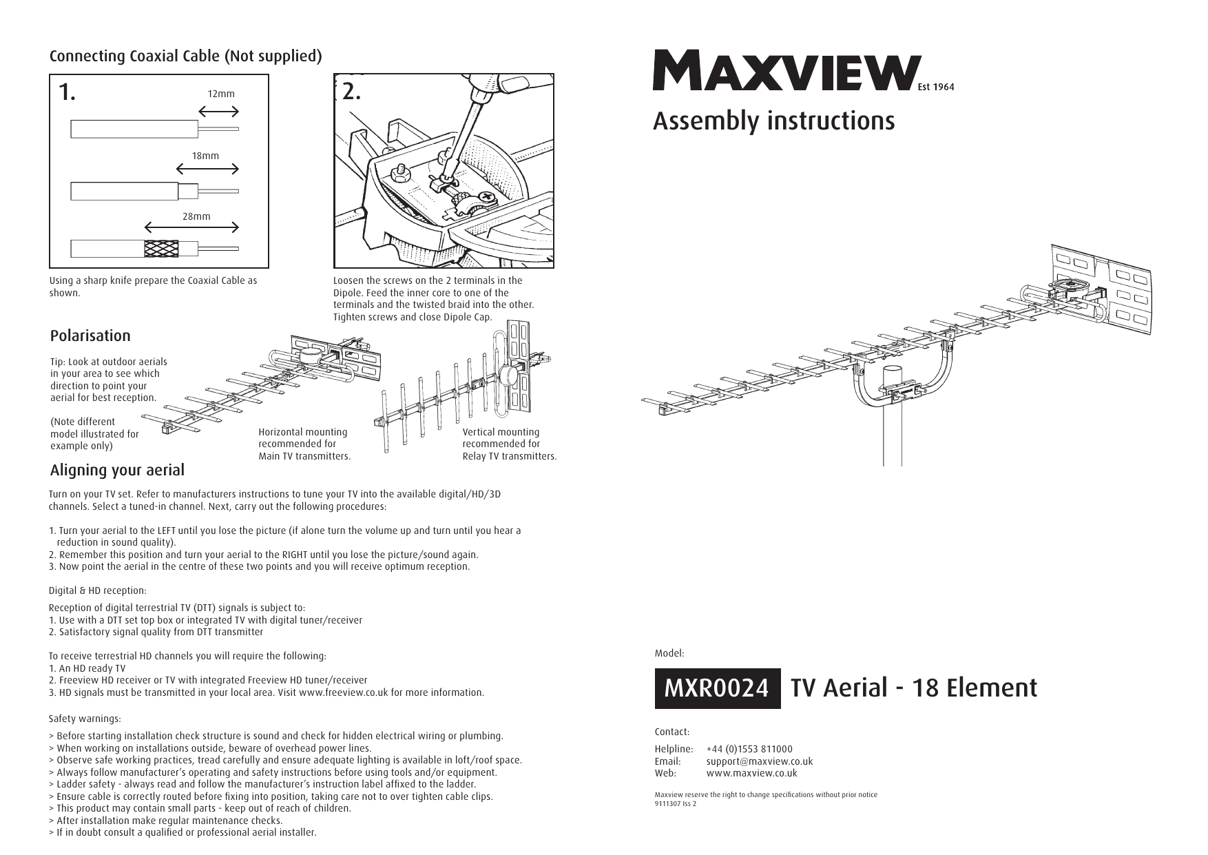 Maxview MXR0024 Outdoor TV Aerial Instructions Manualzz