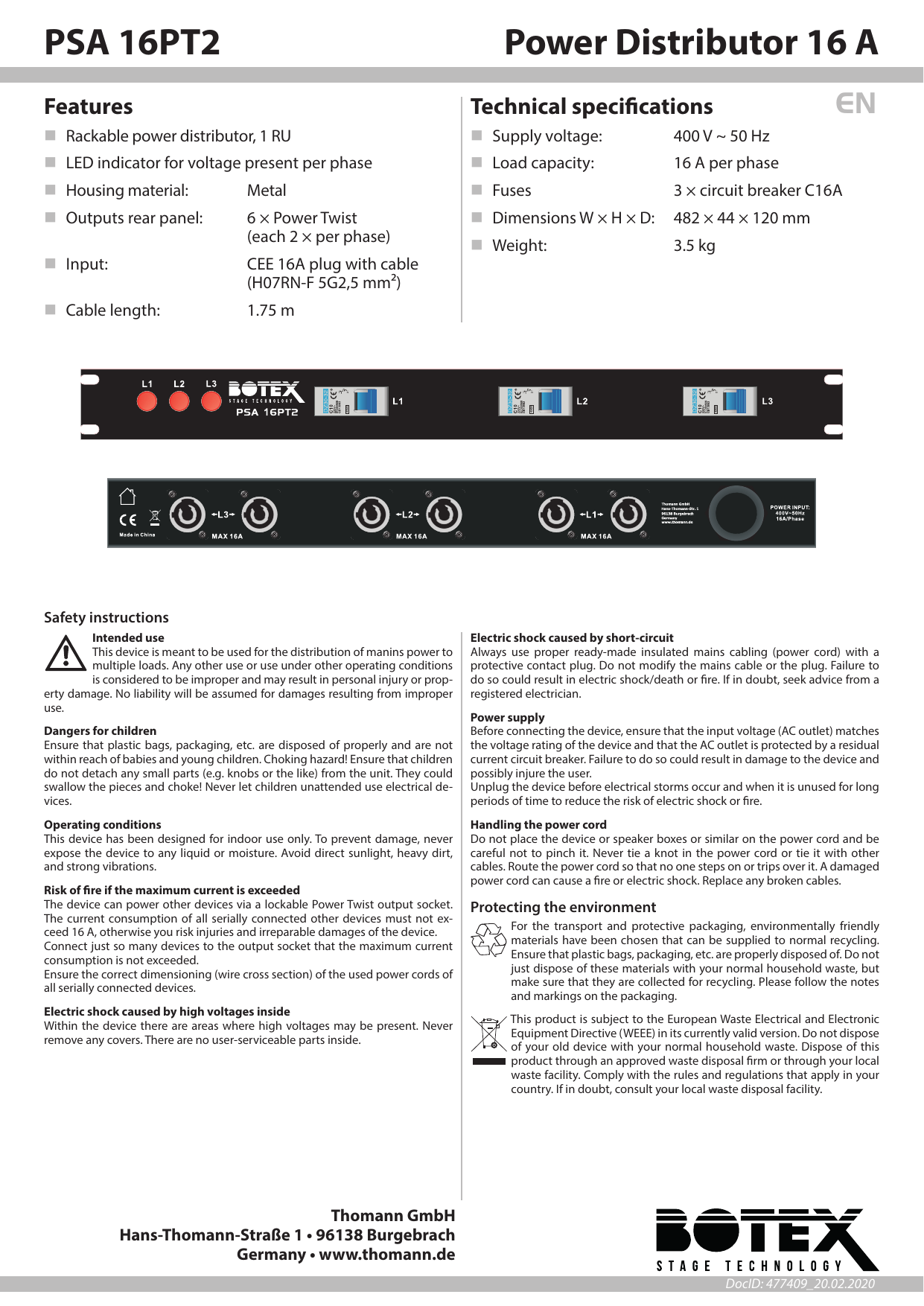 Botex PSA 16PT2 Specification | Manualzz