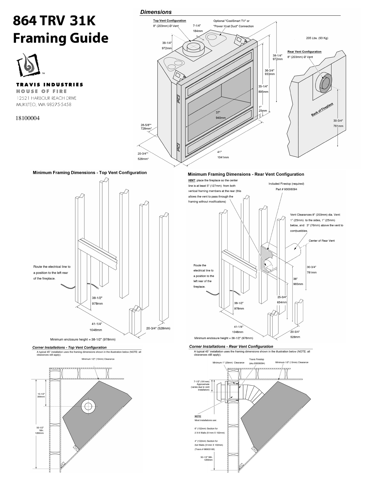 Fireplace Xtrordinair 864 CleanFace TRV GSR2 31K Fireplace 2018 Framing