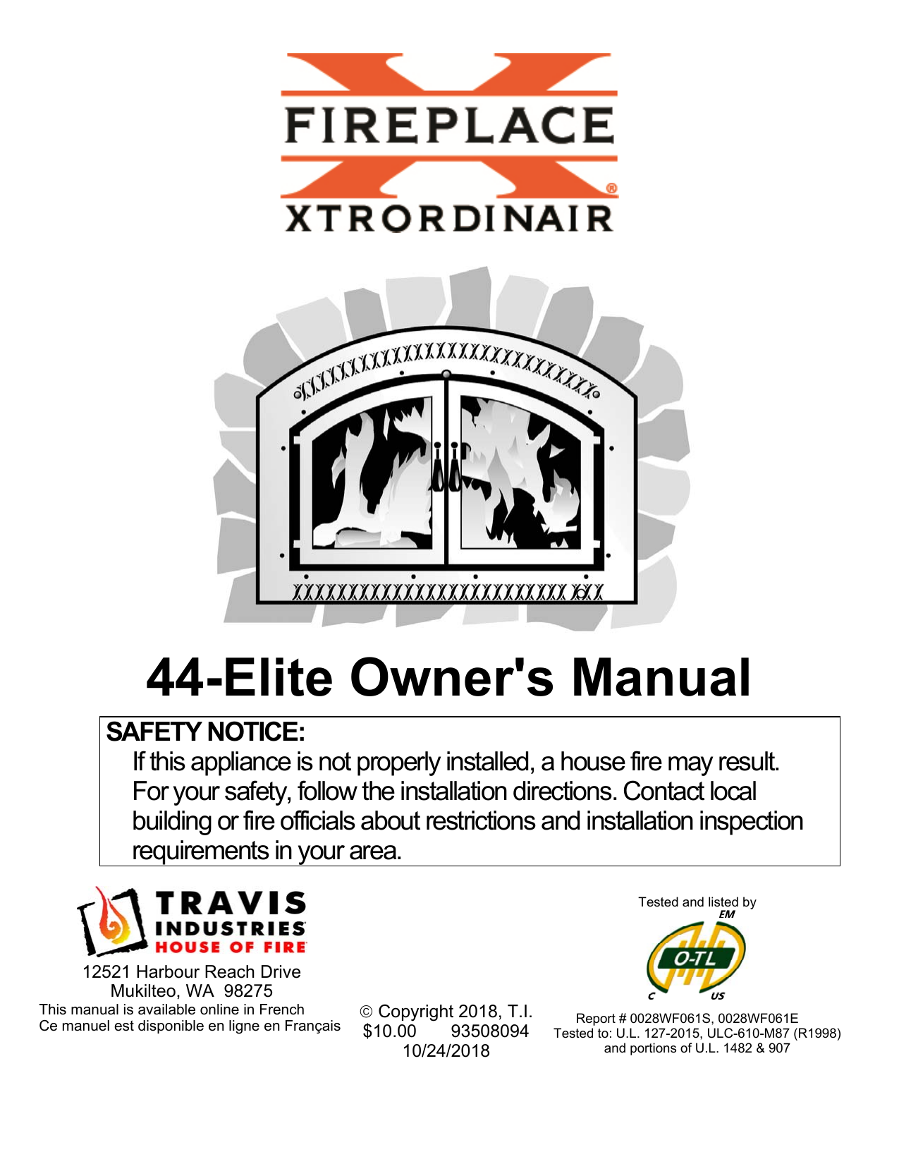 Fireplace Xtrordinair 44 Elite ZC 1998 Owner's Manual Manualzz