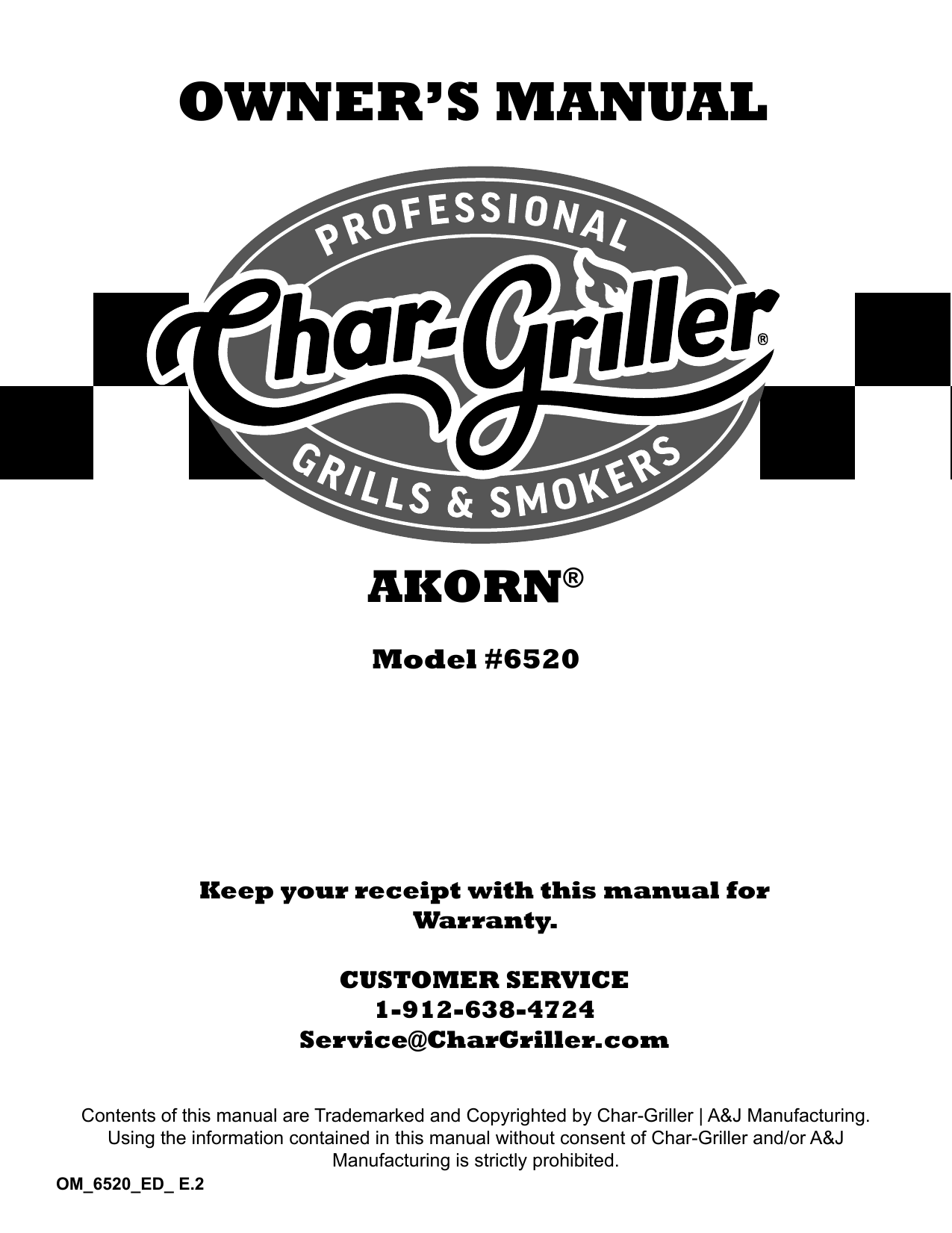 Char Griller E6520 AKORN Kamado Charcoal Grill, Cart Owner Manual