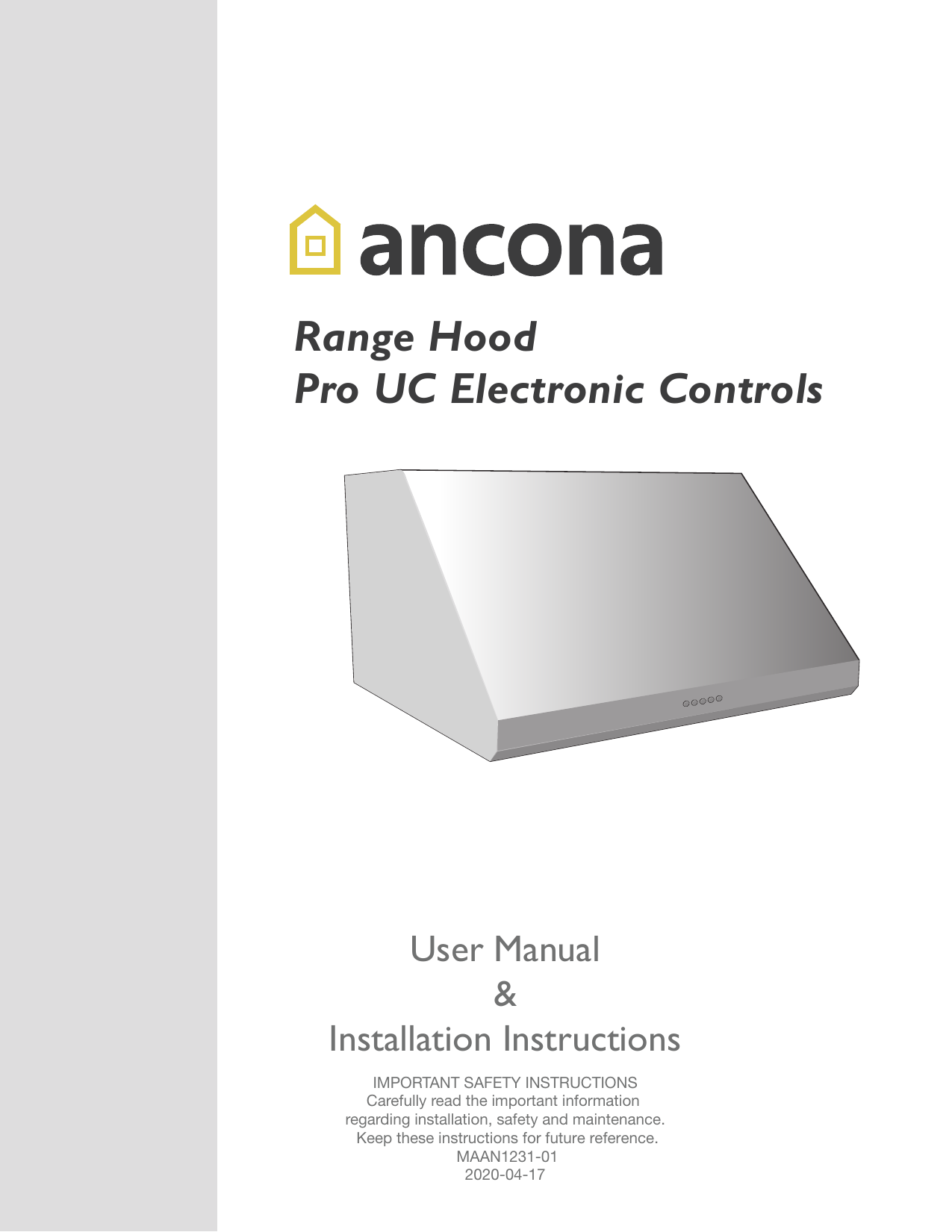 Ancona AN1231 36 in. Pro UC 850 CFM Ducted Under Range Hood