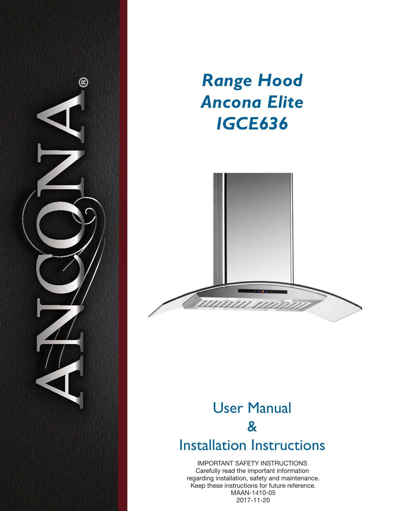 Ancona AN1410 IGCE636 Island Range Hood Product Manual Manualzz