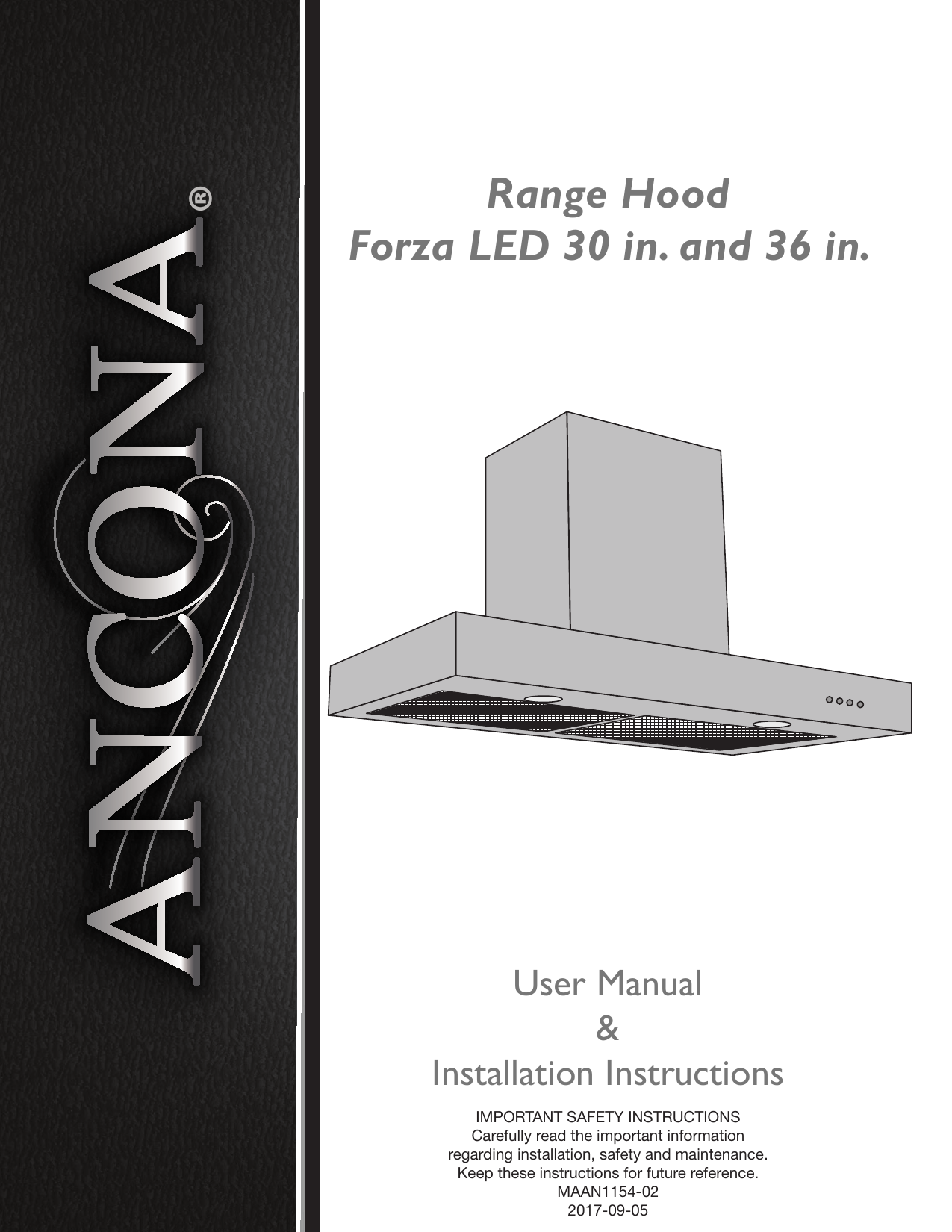 Ancona AN1154 30 in. Forza LED Range Chimney Style Range Hood 380 CFM