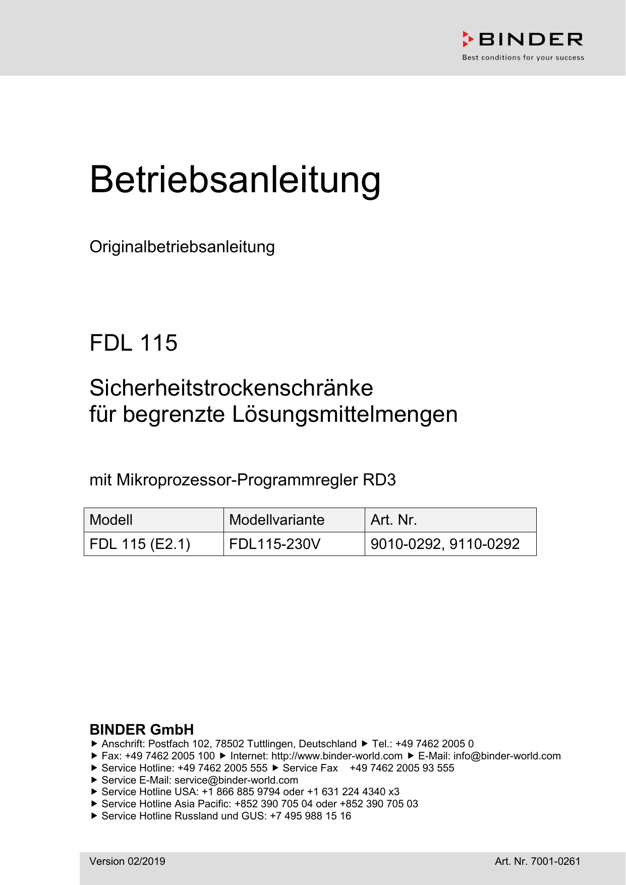 Binder FDL 115 Sicherheitstrockenschränke Bedienungsanleitung Manualzz