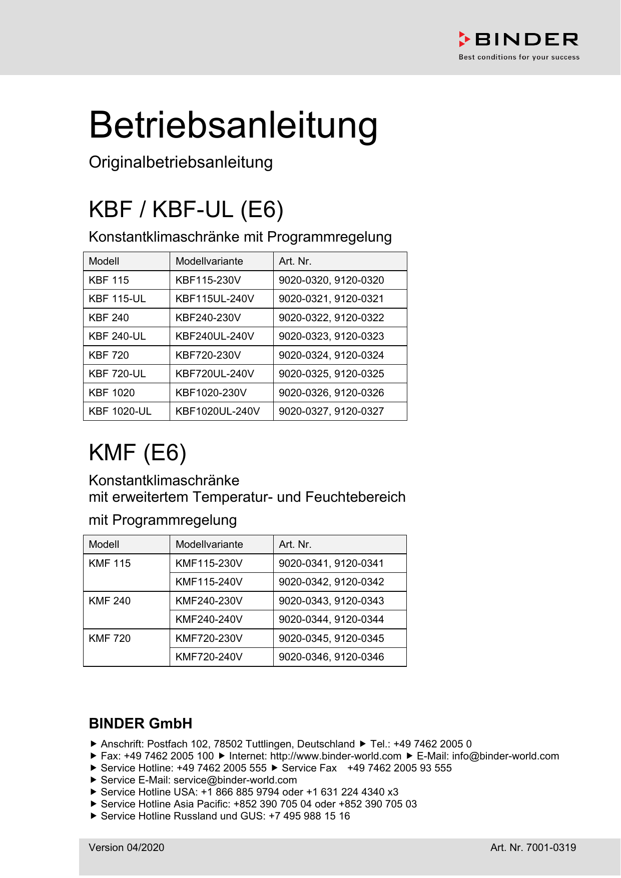 Binder KMF 720 Konstantklimaschränke Bedienungsanleitung Manualzz