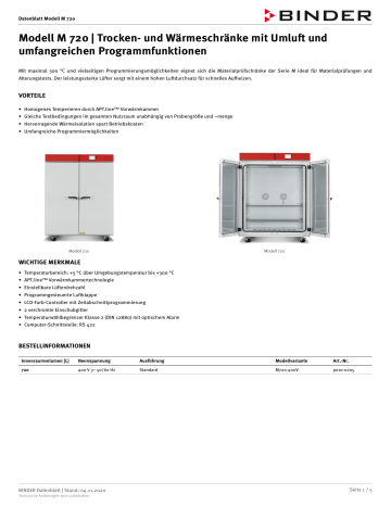 Binder M 720 Trocken- und Wärmeschränke Datenblatt | Manualzz