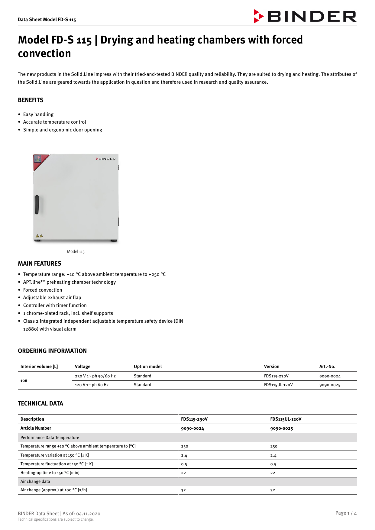 Binder FDS 115 Datasheet Manualzz