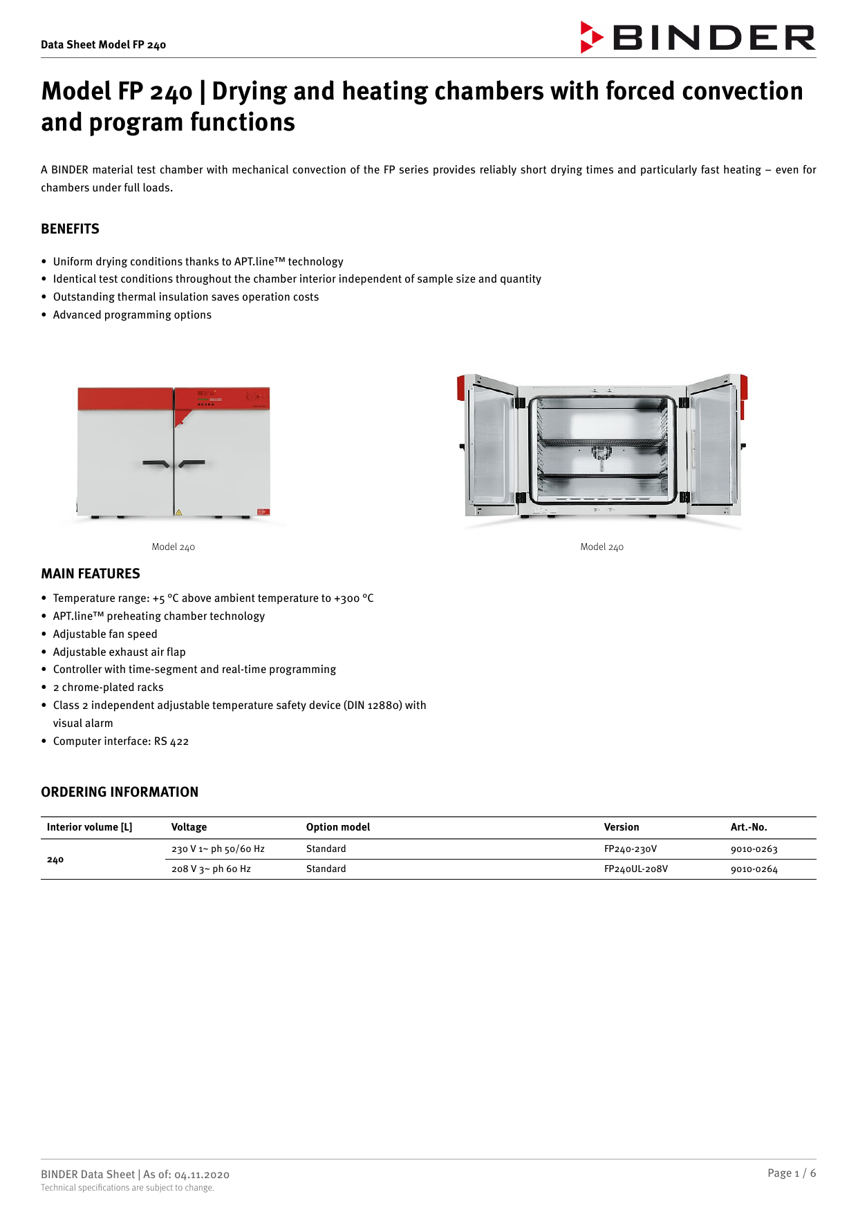 Binder FP 240 Datasheet Manualzz