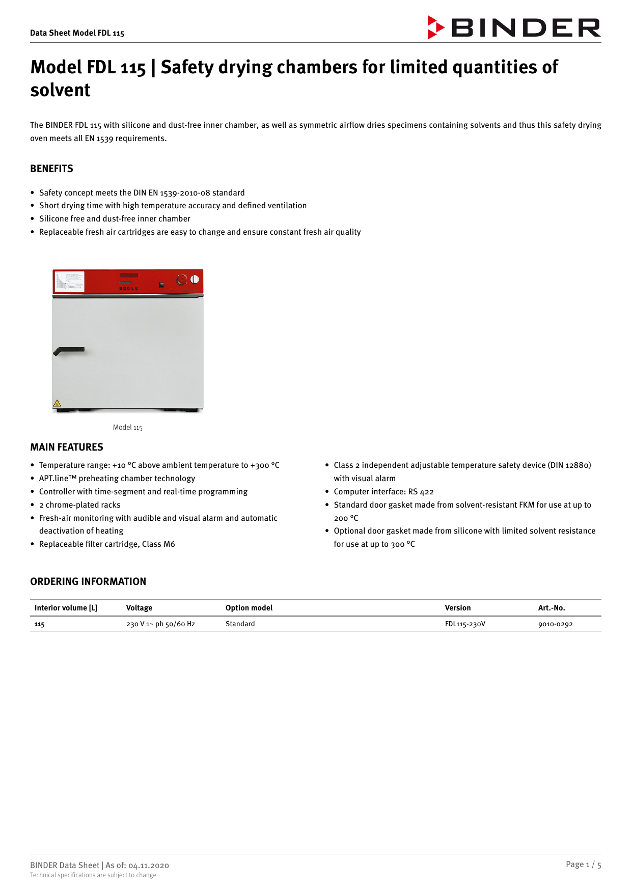 Binder FDL 115 Datasheet Manualzz