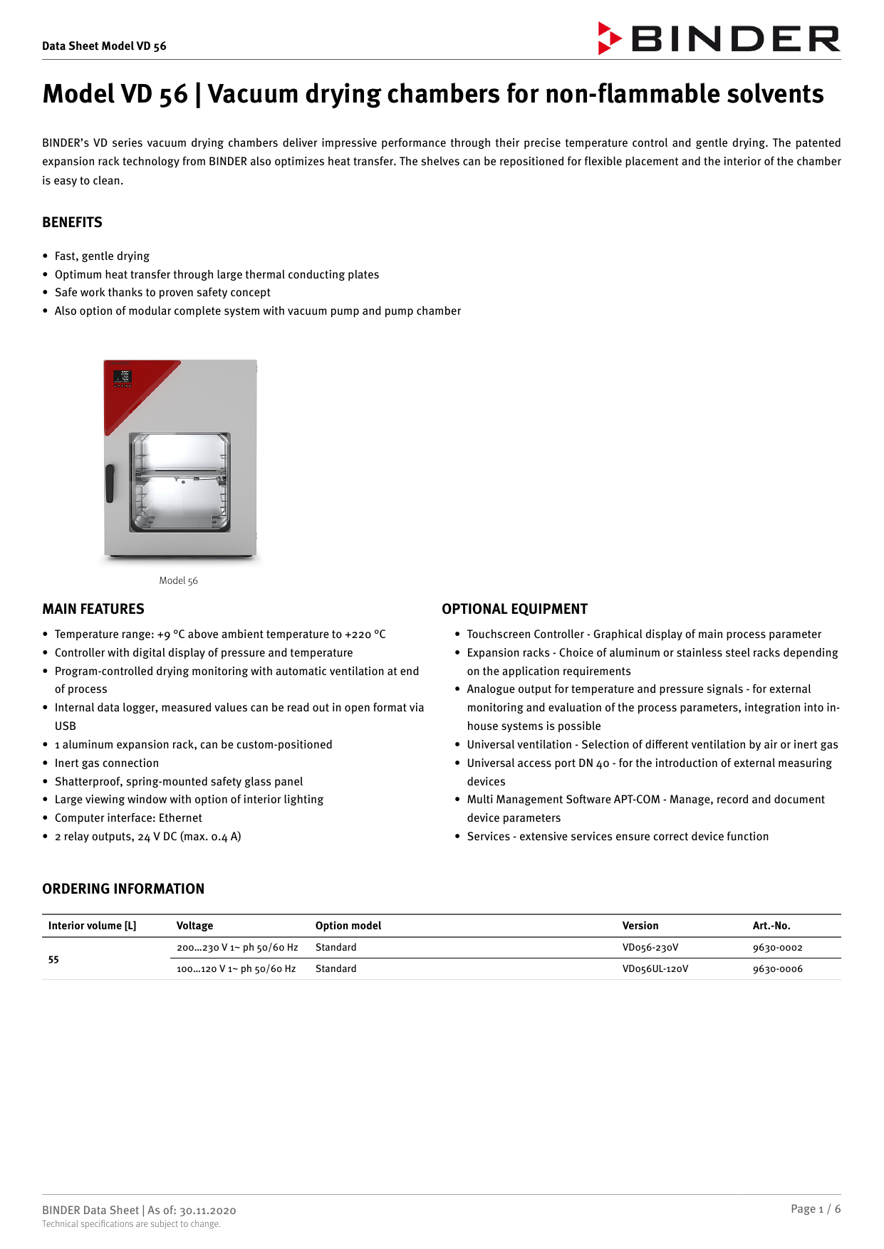 BINDER Calibration Certificate Expansion For Use With: ED 23, ED