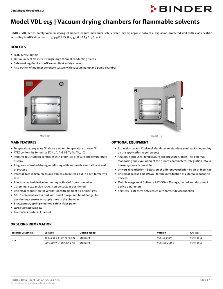 Binder VDL 115 Datasheet Manualzz