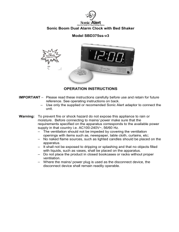 Sonic Alert Sbd375ss The Boom Dual Alarm Clock User Guide Manualzz Sonic Boom Dual Alarm Clock User, Sonic Boom Alarm Clock Manual