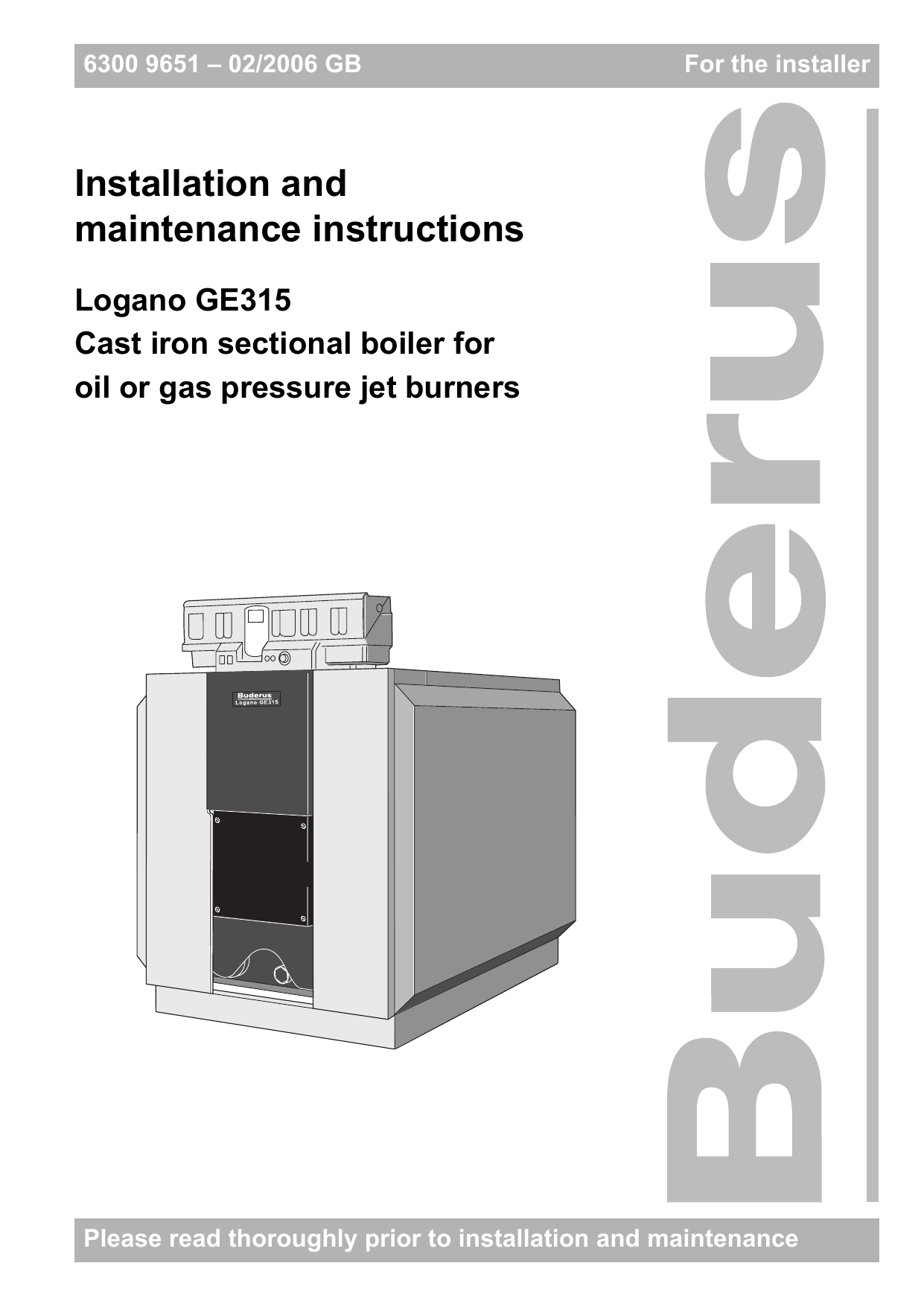 Buderus Logano GE315 Installation And Maintenance Instructions Manual ...