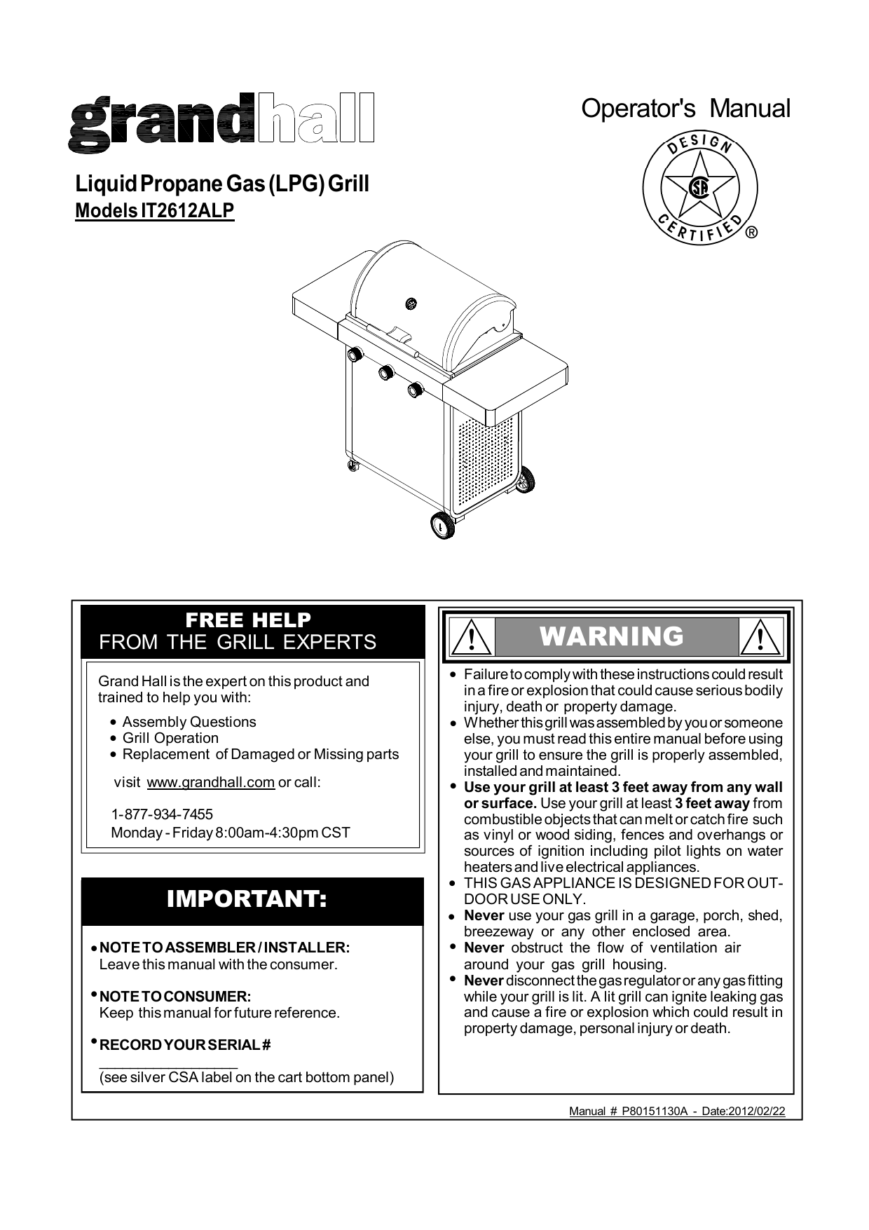 Barbeques Galore IT2612ALP Cook On 3Burner Owner Manual Manualzz