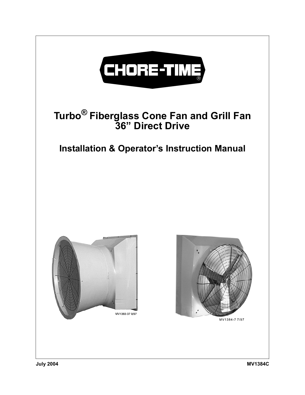 ChoreTime MV1384C 36Inch Direct Drive TURBO® Fiberglass Cone Fan and