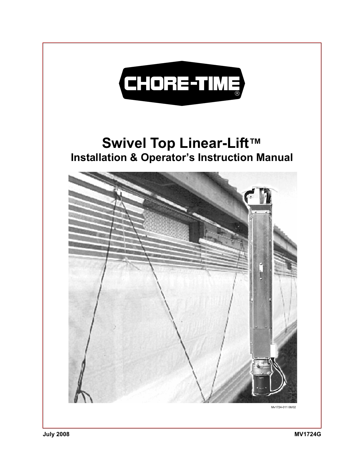 Chore-Time MV1724G Swivel Top LINEAR-LIFT™ User manual | Manualzz
