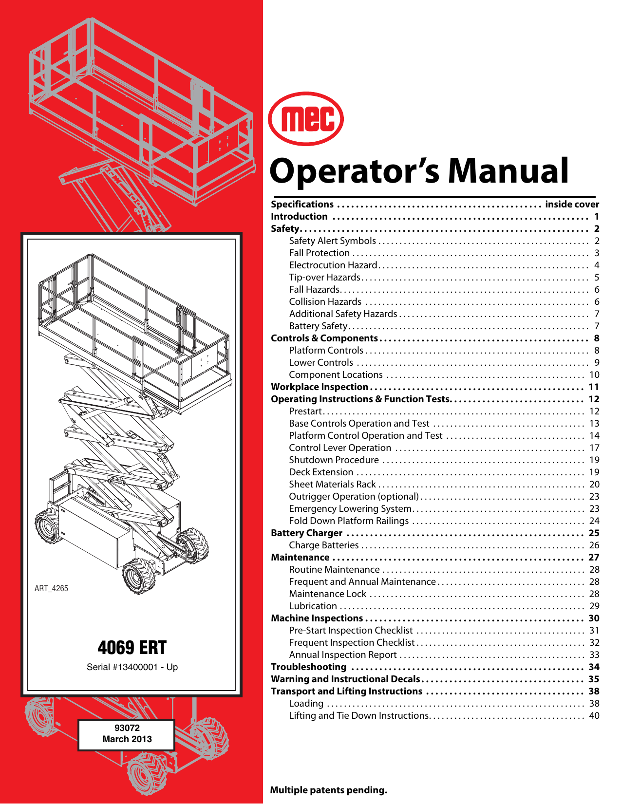 Mec 4069ERT A92.6 Rough Terrain Scissor Lift Operator Manual Manualzz