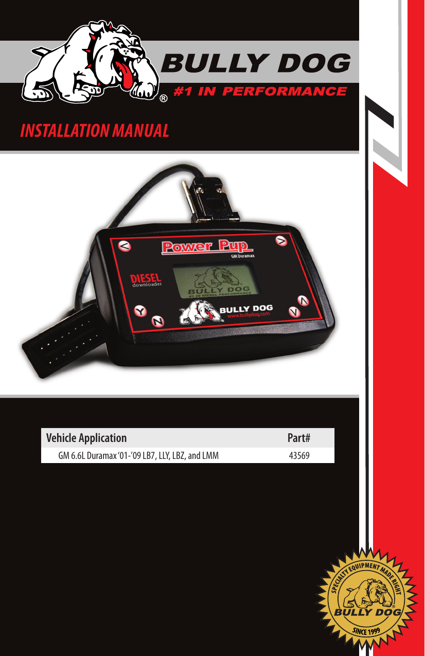 Bully Dog 43569 Duramax Power Pup Owner's manual Manualzz