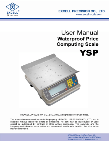 Excell YSP IP68 Waterproof Price Computing Scale User Manual | Manualzz
