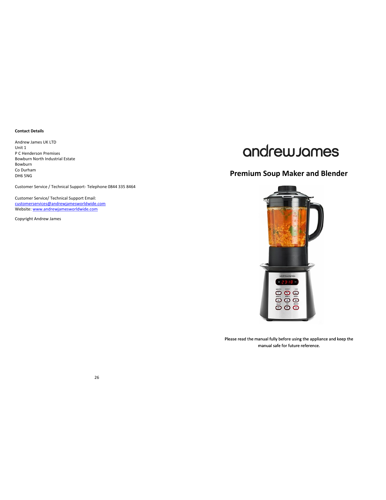 Andrew James Premium Soup Maker and Blender User Manual