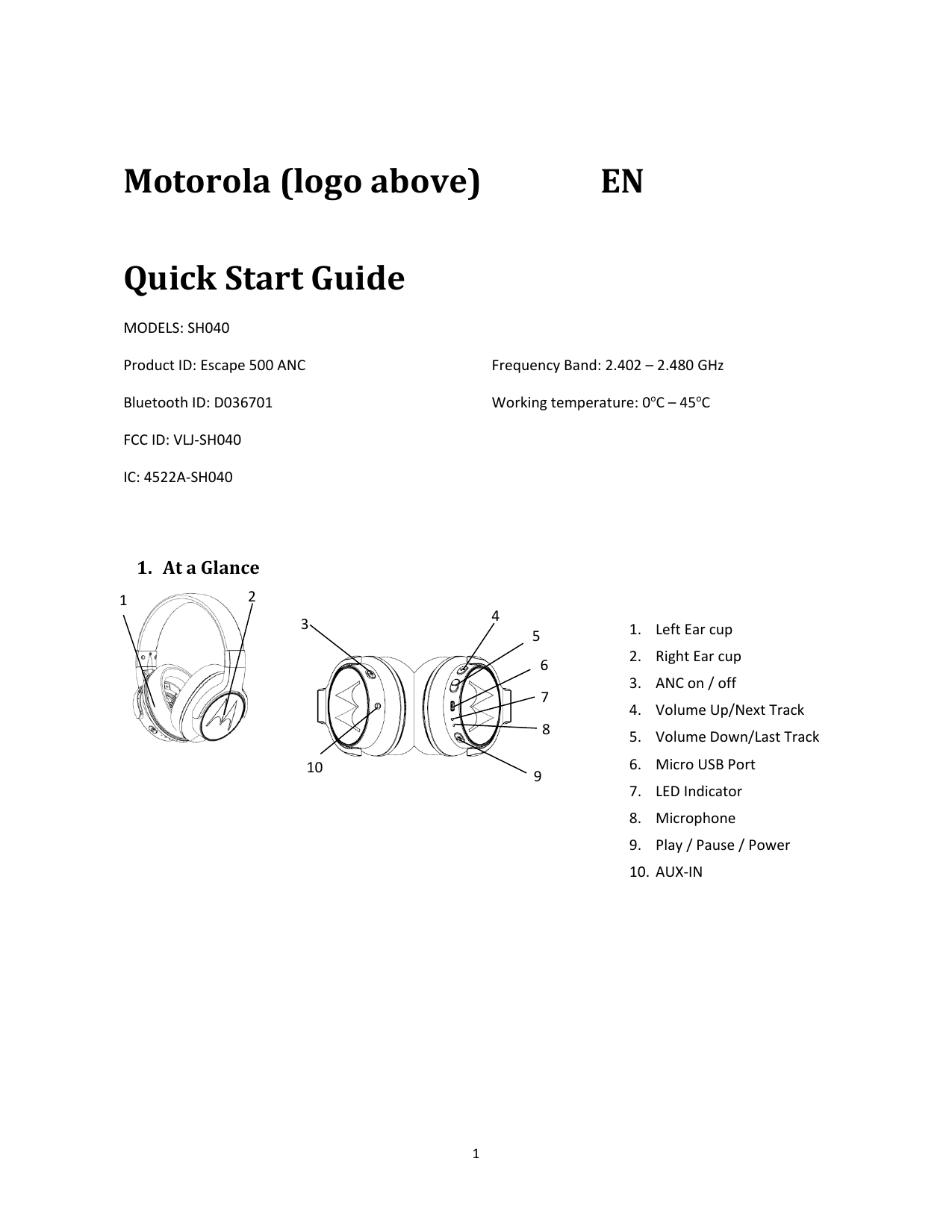 Motorola Escape 500 ANC, SH043 Quick Start Manual | Manualzz