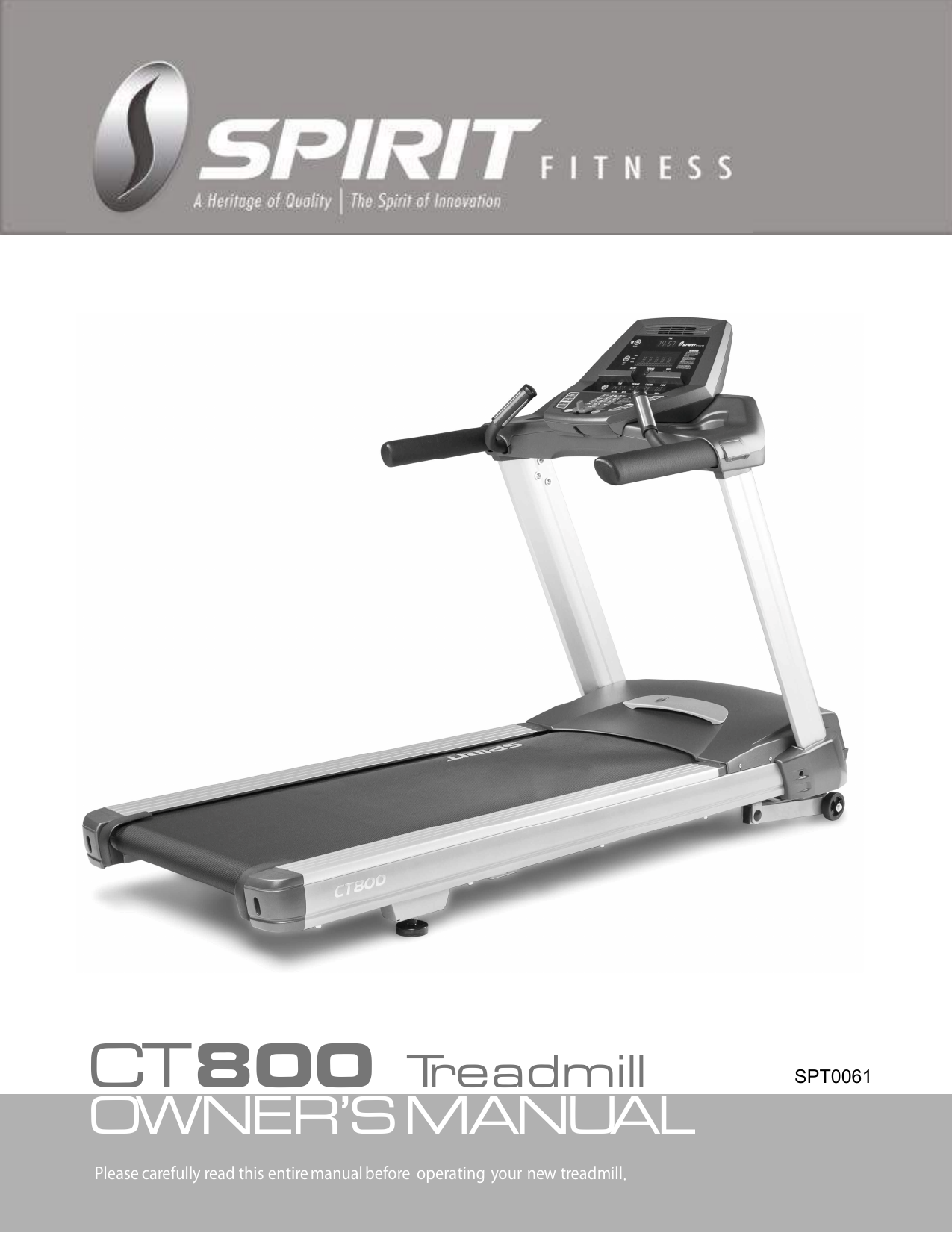 Spirit ct800 treadmill online manual