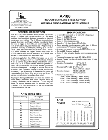 Alarm Lock A-100 User manual | Manualzz