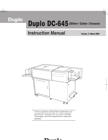 When “REJECT PAPER” is Displayed. Duplo DC-645 | Manualzz