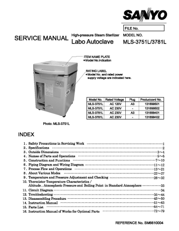 Sanyo MLS-3751, MLS-3751L, MLS-3781, MLS-3781L Service Manual | Manualzz